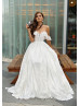 Off Shoulder Ivory Lace Chiffon Airy Wedding Dress